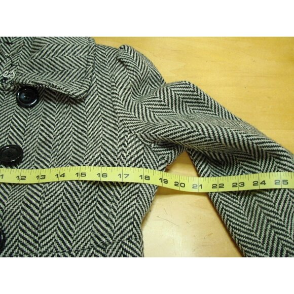 Guess Womens Med Chevron Black White Wool Blend Pea Coat Double Breasted Flared - Picture 12 of 13